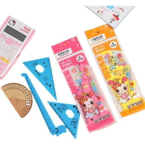 4pcs/Set Cute Giraffe Ruler Set Childrens Day Gift Office Stationery Drafting Supplies Triangle Ruler Creative Math Sets