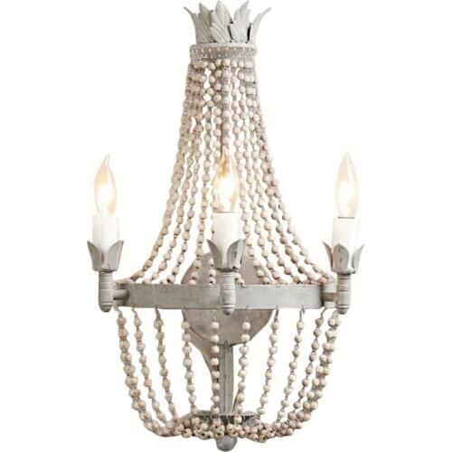 French crystal wall lamp Mediterranean American retro wrought iron bedroom bedside lamp wooden bead art aisle staircase villa