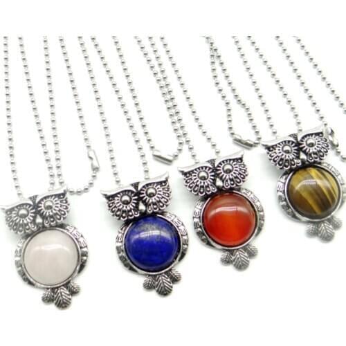 Natural stone Turquoises Quartz Crystal Opal tiger eye tiger eye Owl Pendant for diy Jewelry making necklace Accessories A6