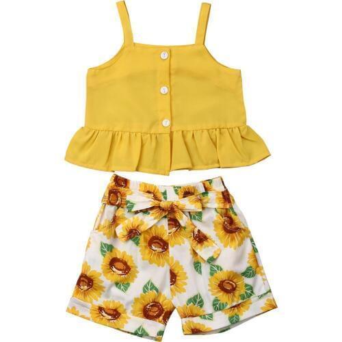 Toddler Baby Girl Clothes 1-6Y Clothes Sets Yellow Sunflower Sleeveless Vest Tops+Shorts Outfits Sunsuit