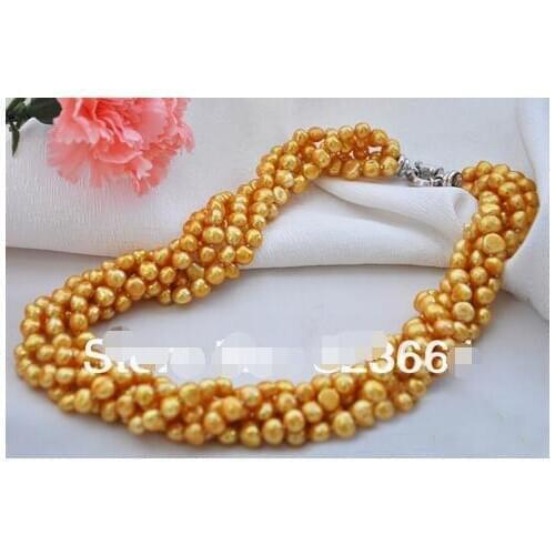 5row 17" 8mm yellow baroque Freshwater cultured pearl necklace