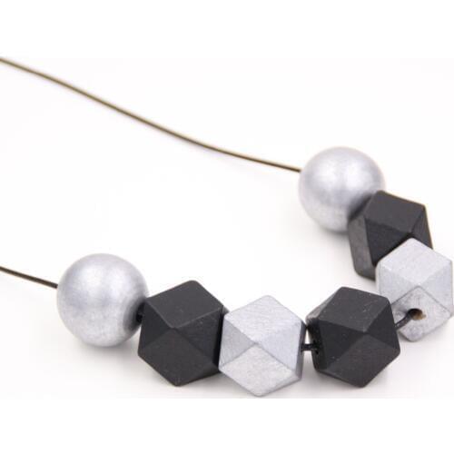 1pc Nature Round Polygon Wood Black Grey Wooden Necklace Nature Necklace For Women Winter Gift