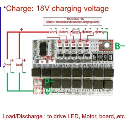 18V 100A BMS 5S 3.6V 3.2V rated voltage Li-ion LiFePO4 Lithium Balance Charging Board Charger Battery Protection Circuit Board