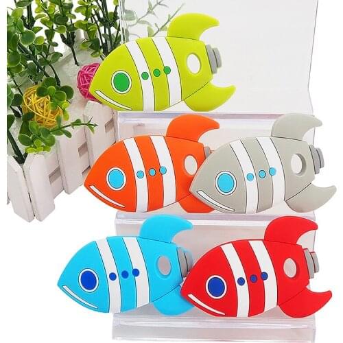 Chenkai 10PCS BPA Free Silicone Rocket Teethers DIY Baby Charms Pacifier Dummy Montessori Sensory Cartoon Jewelry Making Toy