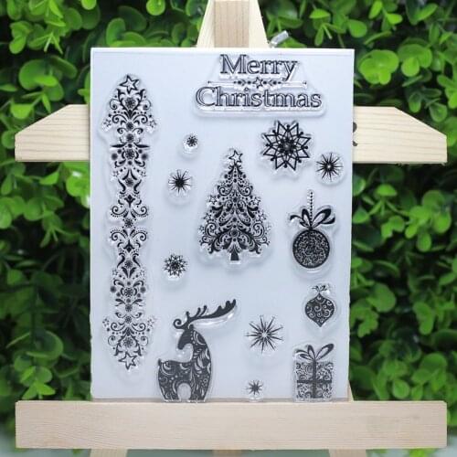 Merry christmas tree stitch deer tansparent clear stamps for Scrapbooking/Card Making/stamp set stationery decoration supply