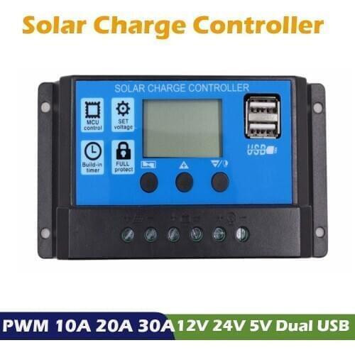 PWM 10A 20A 30A Solar Panel Battery Charge Controller 24V 12V Auto Solar Collector Regulator with Dual USB