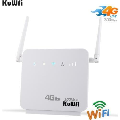 KuWFi Unlocked 300Mbps Wifi Routers 4G LTE CPE Mobile Router,Two LAN Port Support SIM card and Europe/Asia/Middle East/Africa