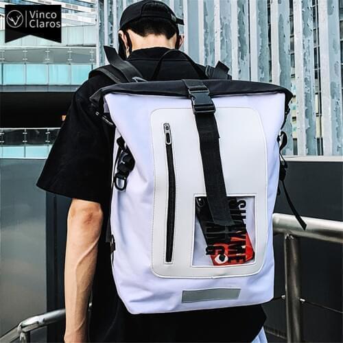 Fashion Mens Backpack Large Capacity Travel Backpacks Men Trend Backpack for School Teenagers Safety Reflective Design At Night