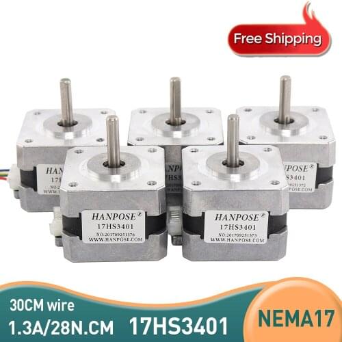 5 pcs / lots 17HS3401 4-lead Nema17 Stepper Motor 42 motor for 3D printer 1.3A CE ROSH ISO CNC Laser Grind Foam Plasma Cut