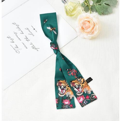 Luxury Silk Scarf Women Long Hijab Hair Small Neck Scarves Handle Bag Ribbons tiger Print Shawls and Wraps Bandana