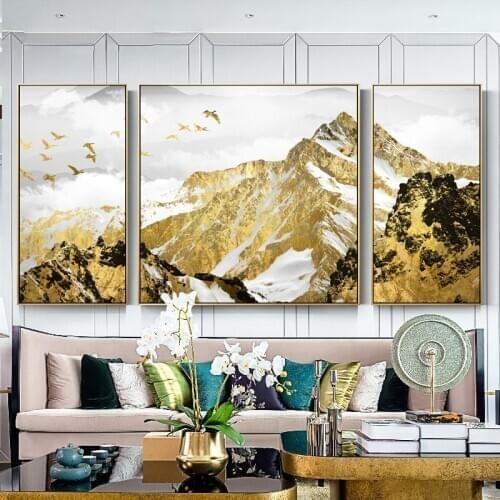 Modern Gold Snow Maountain Landscape Poster Canvas Painting Wall Art Print Pictures Living Room Sofa Interior Home Decoration