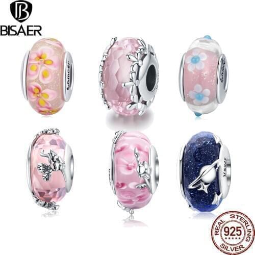 European Glass Beads BISAER 925 Sterling Silver Butterfly Star Heart Glass Beads Charms fit Bracelets Silver 925 Jewelry Perles