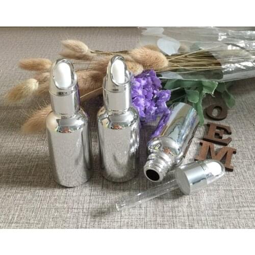 30ml glass dropper bottles w silver plated 1 ounce makeup containers1 oz empty refillable cosmetics perfume sample bottles HOT