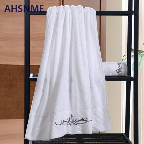 AHSNME super wholesale white 100% cotton towel silver logo 70x140cm weight 600g embroidery can be customized LOGO pattern