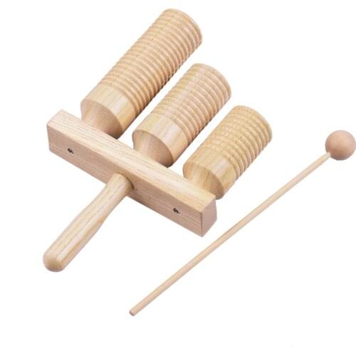 Percussion Wood Block 3 Tone Wooden Percussion Musical Instrument Children Musical Toys with Mallet