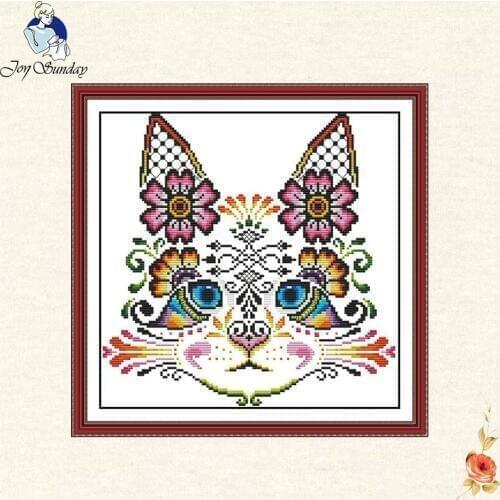 Joy Sunday Dmc,Cross-stitch,full embroidery,Lovely cat,Anima ,White canvas11CT 14CT,cotton thread,Diy,Needlework,kits,Home decor
