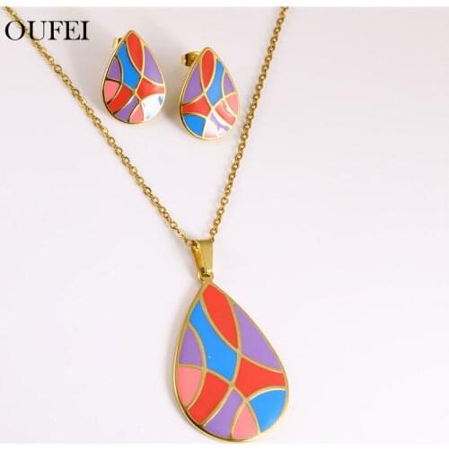 OUFEI Stainless Steel Jewelry Sets Woman Accessories Multicolor Necklace Earrings Set Fashion Jewelry Free Shipping