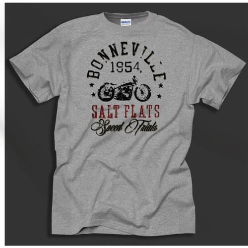 Funny Clothing Casual Short Sleeve Summer Bonneville 1954 Salt Flats Biker Vintage Motorbike Speed Trials Grey T-shirt Tee Shirt