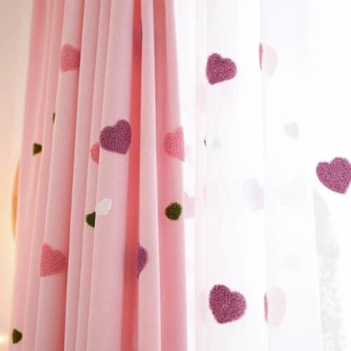 Modern simple window curtain embroidery curtain Heart-shaped linen screens Living room / bedroom / study shade curtain