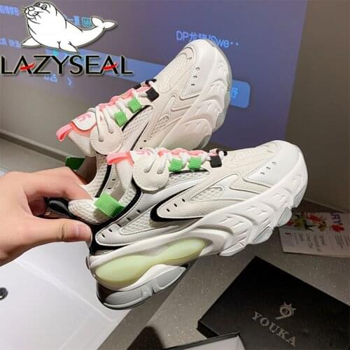 LazySeal Women Sneakers Damping Colorful Breathable Mesh Female Shoes Lace Up Platform Tennis Shoes Breathable Walking Sneakers