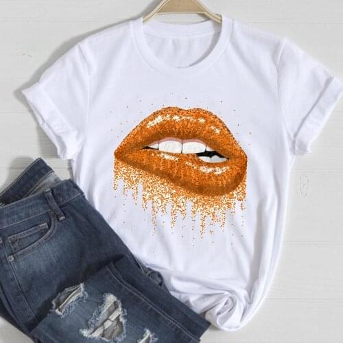 T-shirts Women 90s Printing Lip Short Sleeve Trend 2021 Spring Summer Clothes Stylish Tshirt Top Lady Print Girl Tee T-Shirt