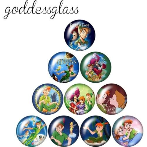 Disney Cartoon Peter Pan Adventure 10pcs 12mm/18mm/20mm/25mm Round photo glass cabochon flat back Necklace Making findings