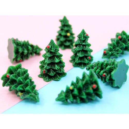 10Pcs Resin Christmas Tree Miniature Figurines Fairy Garden Ornaments Home Decoration Crafts DIY Handmade Accessories 18*27mm