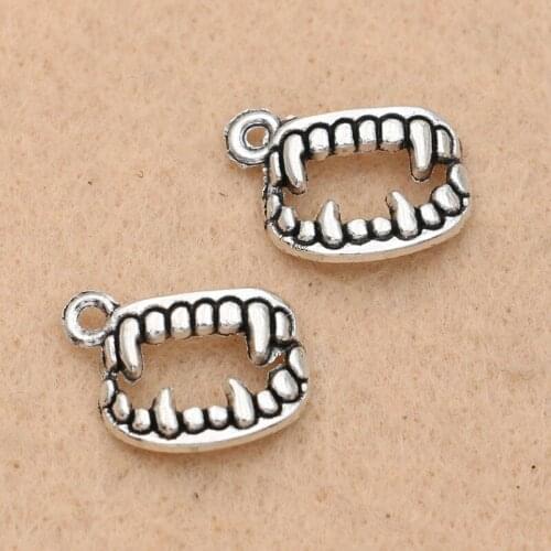 10Pcs Tibetan Silver Plated Teeth Charms Pendants for Jewelry Making Necklace Accessories DIY 12x17mm