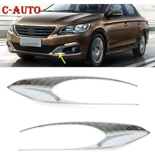 2PCS Car ABS Mirror Chrome Left and Right Front Fog Light Box Cover Case Stickers Trim For Peugeot 301 2017 Part Accessories