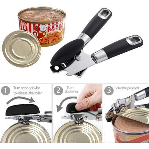 3 in 1 Professional Stainless Steel Craft Tin Metal Easy Grip Can Opener Household Kitchen Tool Bottle Opener
