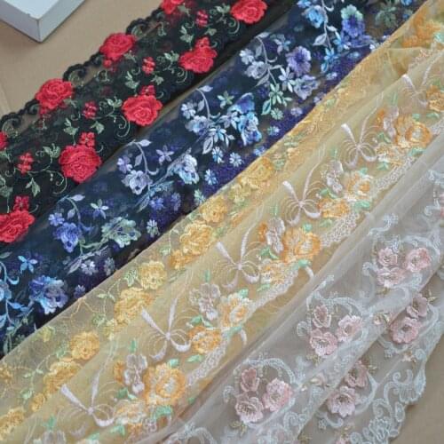 4Meters Purple Pink Lace Trim Underwear DIY Clothing Accessories Sewing Two Sides Applique Mesh Net Rose Flowers Fabrics 30cm