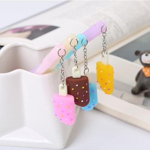 4pc Chocolate Ice Cream Pendant Gel Pen Creative Learning Stationery Office School Supplies Sign Pen Student Exam Black Pen