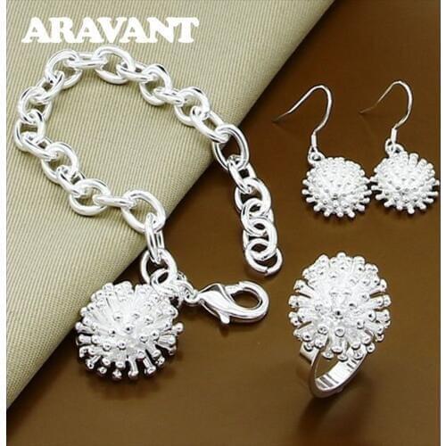 925 Silver Elegant Firework Jewelry Set Earrings Bracelets Rings Set For Women Jewelry