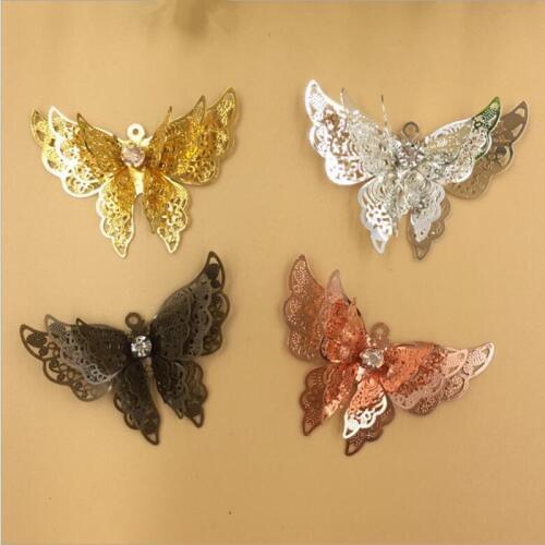 Free Nickel 5pcs Three Layer Butterfly Charm Necklaces Pendant for DIY Handmade Jewelry Making Clothes Dress Accessorie Craft