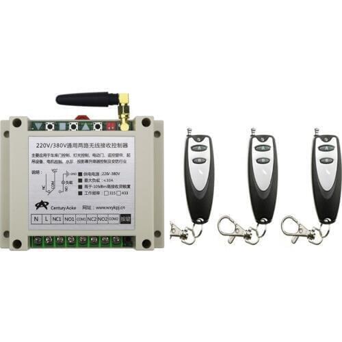 AC220V 250V 380V 30A 2CH Remote Control Garage Door RF Wireless Remote Control Switch System 3*(J1) Transmitter + 1* Receiver
