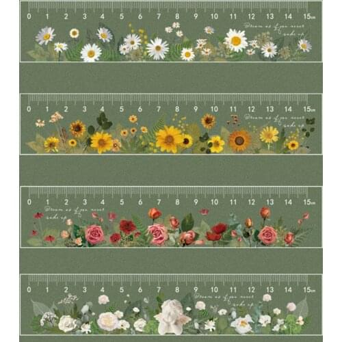 DIY Drawing Tools Student Rulers School Office Supplies Flower Print Rulers 1Pcs Multifunction Acrylic Rectilinear Scale 15CM