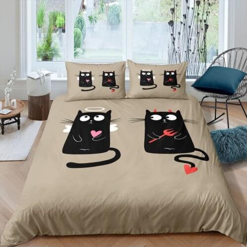 Home Textile luxury Lover Comforter Bedding Sets 2/3pcs Double Queen Bed Set Cute Cat Printing Duvet Cover Pillowcase Women