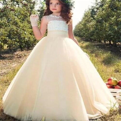 Elegant Flower Girl Dresses For Weddings Party Gown Sleeveless Fluffu Tulle Lace For Little Girl First Holy Communion Dresses