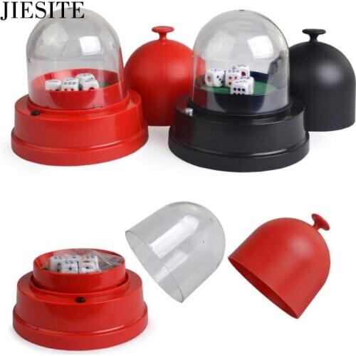 Electric Dice Cup Plastic Transparent Cover Automatic Dice Roller Cup Battery Powered Anti-cheating With 5pcs #14 White Dice 1pc