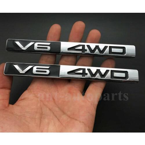 2pcs Metal Chrome V6 4WD Car Auto Trunk Rear Fender Emblem Badge Decal Sticker