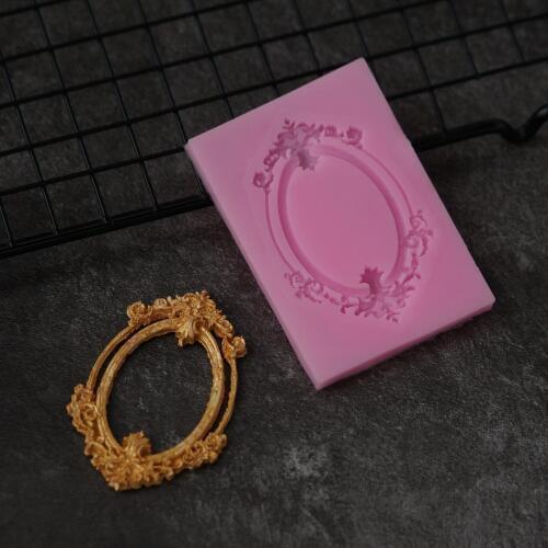 European Antique Mirror Frame Fondant Cake Mold Silicone Mould Border Embossing Sugarcraft Art Molds