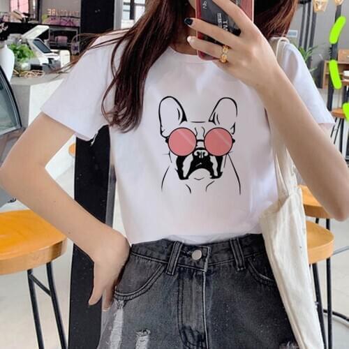 Graphic tees tops pug carving print tshirts women funny t shirt white Tops casual short Camisetas Mujer_T-Shirt