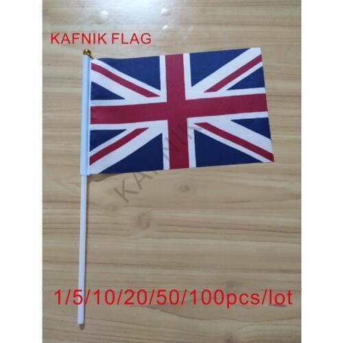 KAFNIK ,10/20/50/100pcs UK National Hand Flag 14*21cm Polyester Small Size Flying Banner Custom Hand flag UK the United Kingdom