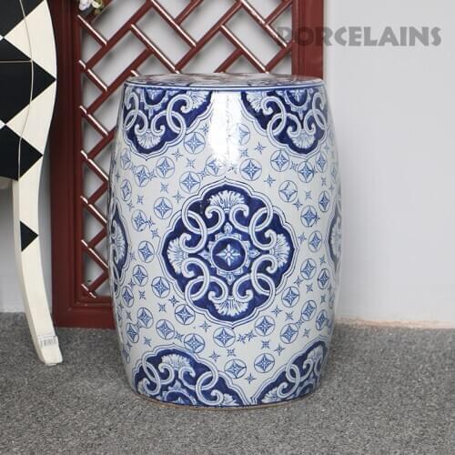 Chinese blue and white Hand Carved porcelain garden stools ceramic