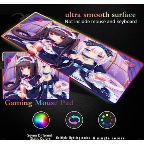 Catgirl anime Computer Mouse Pad RGB LED Light Gaming MousePad Large Mousepad Gamer XXL Mause Carpet PC Desk Mat Keyboard Pad