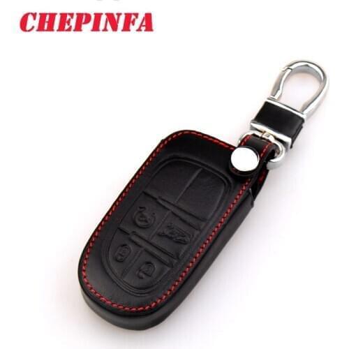 CHEPINFA Leather Car Key Cover Case For Jeep Wrangler Patriot Grand Cherokee Compass Liberty Key Bag Holder