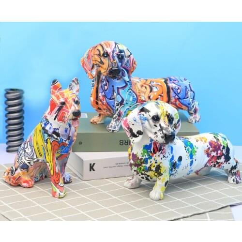 Creative Colorful Wolfdog Dachshund Ornaments Home Entrance Wine Cabinet Decoration Office Desktop Resin Crafts