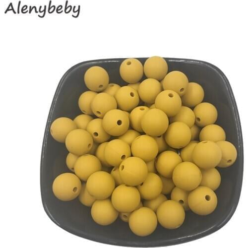 Mustard Color Food Grade Silicone Round Bead 12/15mm Baby Teether Necklace Toy DIY Pacifier Chain Care Baby Teether Product