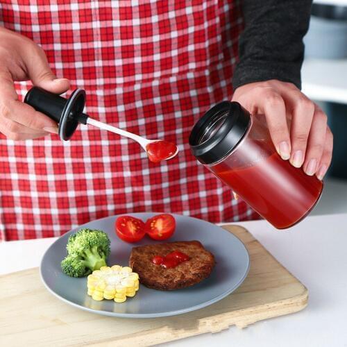 Kitchen Household Moistureproof Seasoning Jar Spoon Lid Integrated Glass Sealed Flavor Bottle Salt Pot Brush Oiler Seasoning Box