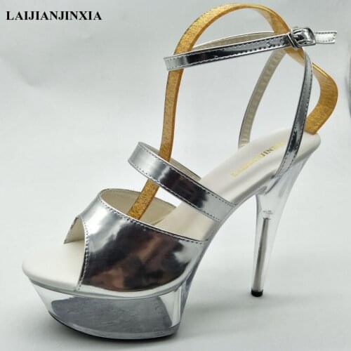 LAIJIANJINXIA New Platform Heels Fashion 15CM High-Heeled Sandals Transparent Crystal Shoes, Dancer Shoes ,Sexy Party Heels